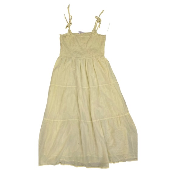 Republic Dresses & Skirts - Republic Yellow Cotton Smocked Tiered Midi Dress Tie Straps L